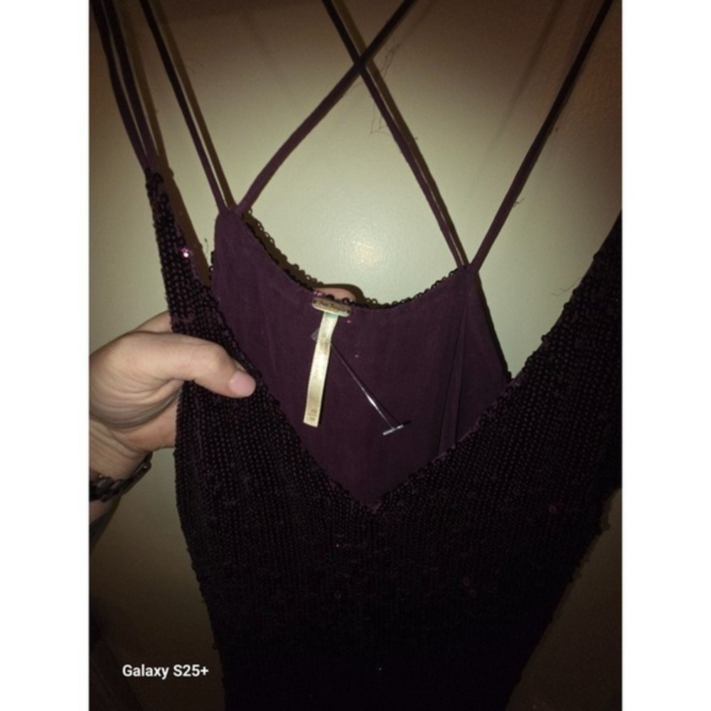 Free People Dark Purple Sequin Tank Top Womens XS Cross Back Strap - Picture 3 of 7